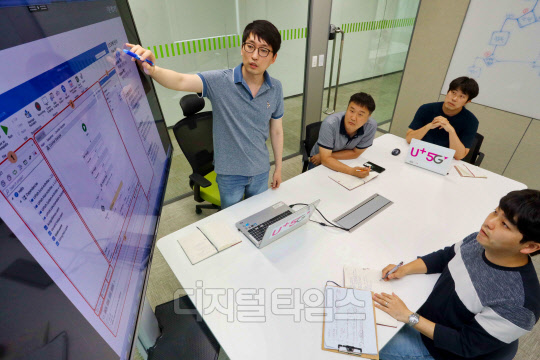 LG유플러스 직원들이 RPA 솔루션을 주제로 토론을 하고 있다.   LG유플러스 제공